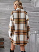 Women's Brown Plaid Long Sleeve Coat & Skirt Set