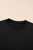 Black Ribbed Splicing Sleeve Round Neck T-shirt - SELFTRITSS