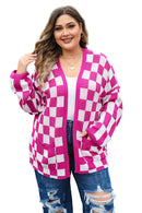Bonbon Checkered Pattern Open Front Plus Size Cardigan - SELFTRITSS
