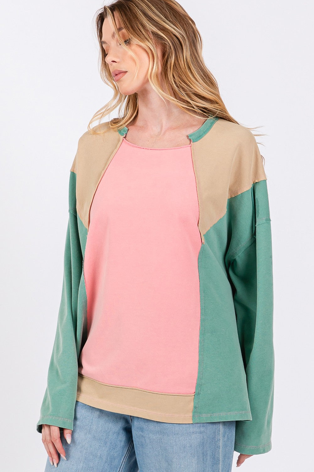 Color Block Long Sleeve Top - SELFTRITSS   