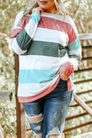 Green Plus Size Colorblock Pullover Top - SELFTRITSS   