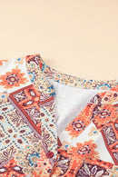 Brown Plus Size Vintage Floral Print Drawstring Waist Mini Dress - SELFTRITSS