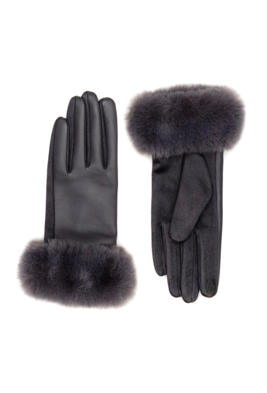 Vegan Leather and Suede Fur Trimmed Gloves - SELFTRITSS