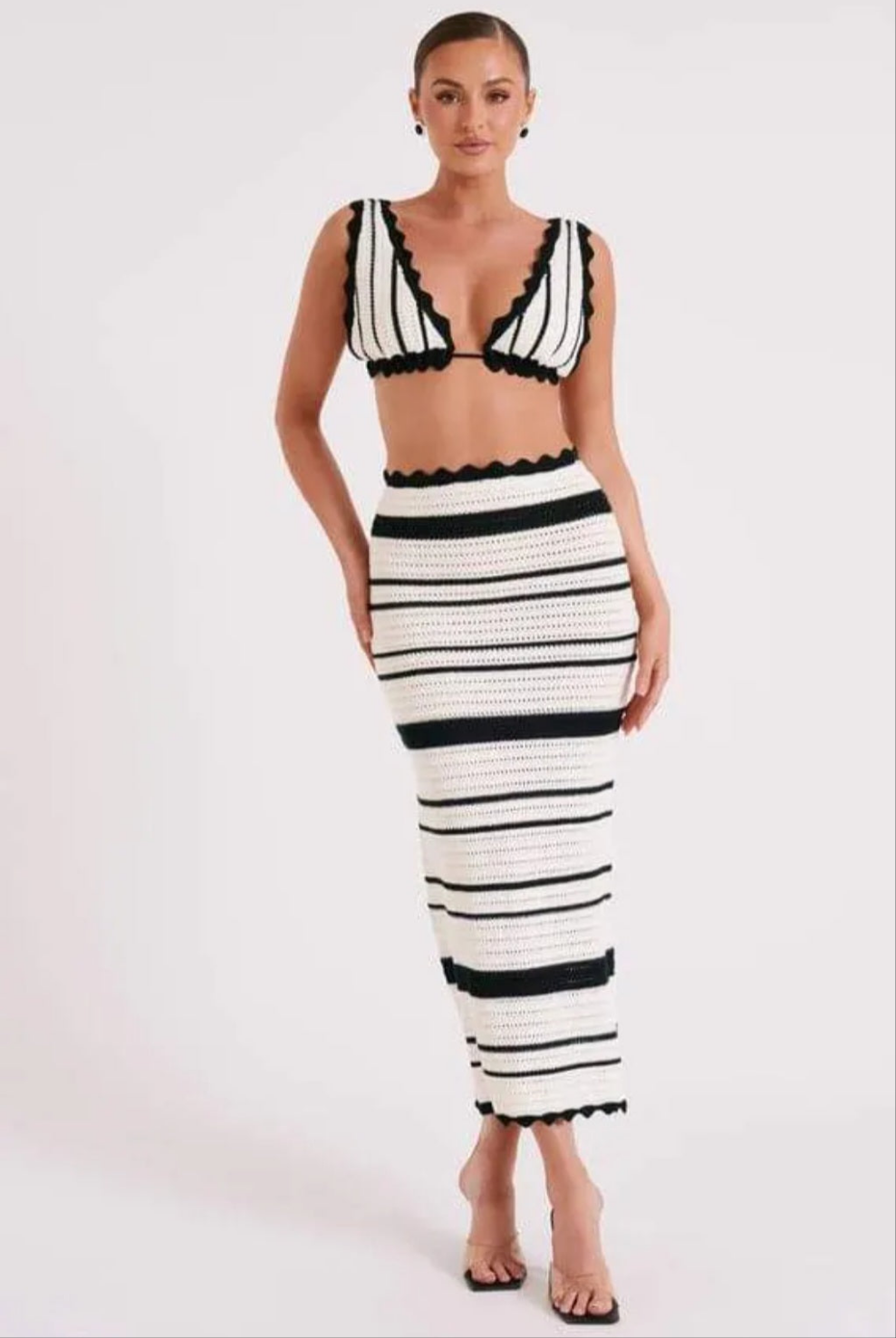 Sunset Striped Crochet Bikini Top and Skirt Outfit Set - SELFTRITSS   