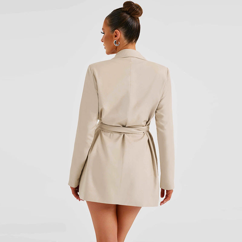 Elegant Lapel Waist Belt Mid-length Coat - SELFTRITSS   