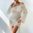 Solid Color Knitted Beach Bikini Swimsuit Blouse - SELFTRITSS   