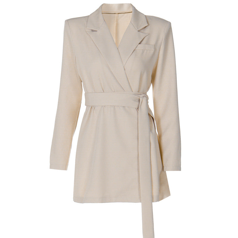 Elegant Lapel Waist Belt Mid-length Coat - SELFTRITSS   