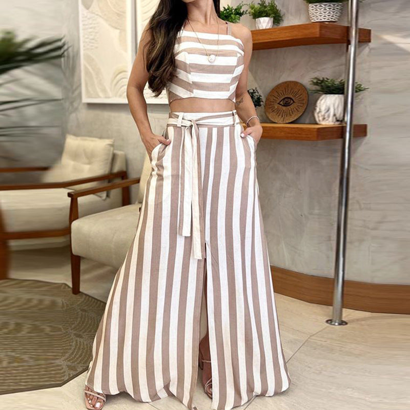 Casual Striped Top & Skirt Set