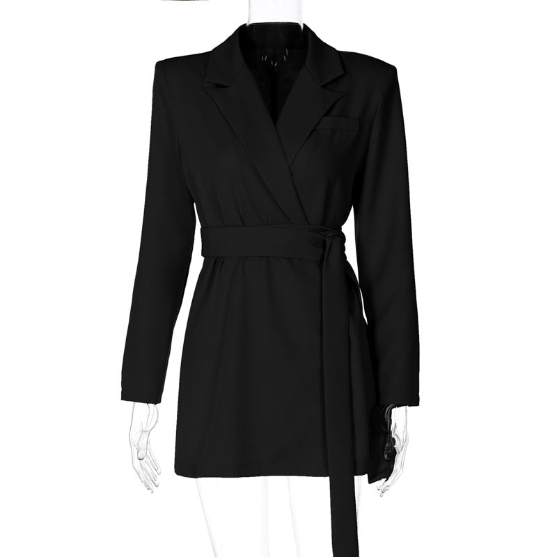 Elegant Lapel Waist Belt Mid-length Coat - SELFTRITSS   