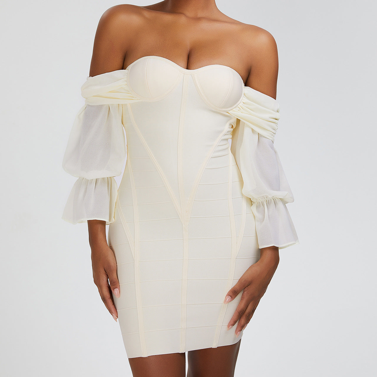 Off-the-shoulder Pleated Puff Sleeve