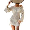 Solid Color Knitted Beach Bikini Swimsuit Blouse - SELFTRITSS   