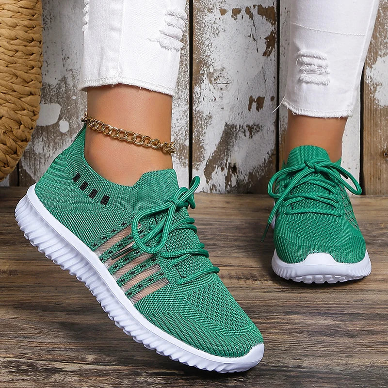 Knitted Green Lightweight Breathable Running Shoes - SELFTRITSS