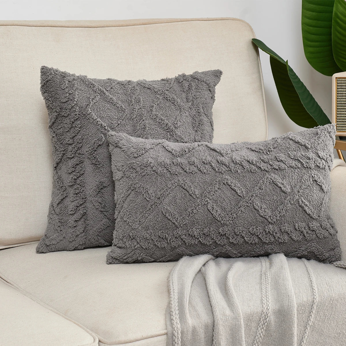 White Fluffy Soft Throw Pillowcover For Sofa Couch Cushion Covers - SELFTRITSS