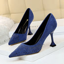 Flock High Heels Shoes Women Rhinestone Design Pointed Toe Pumps Ladies Shoes New Arrival - SELFTRITSS