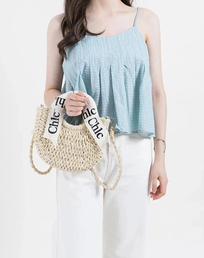 Small Straw Woven Half Moon Women Handbag - SELFTRITSS