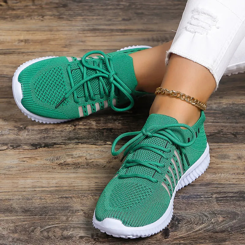 Knitted Green Lightweight Breathable Running Shoes