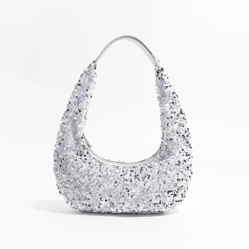 Sequined Silver Evening Handbag