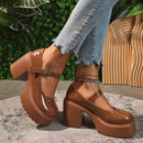 Mary Jane Pink Chunky Platform Heels - SELFTRITSS