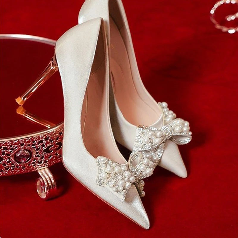 Pearl Bowknot Wedding Bridal Shoes