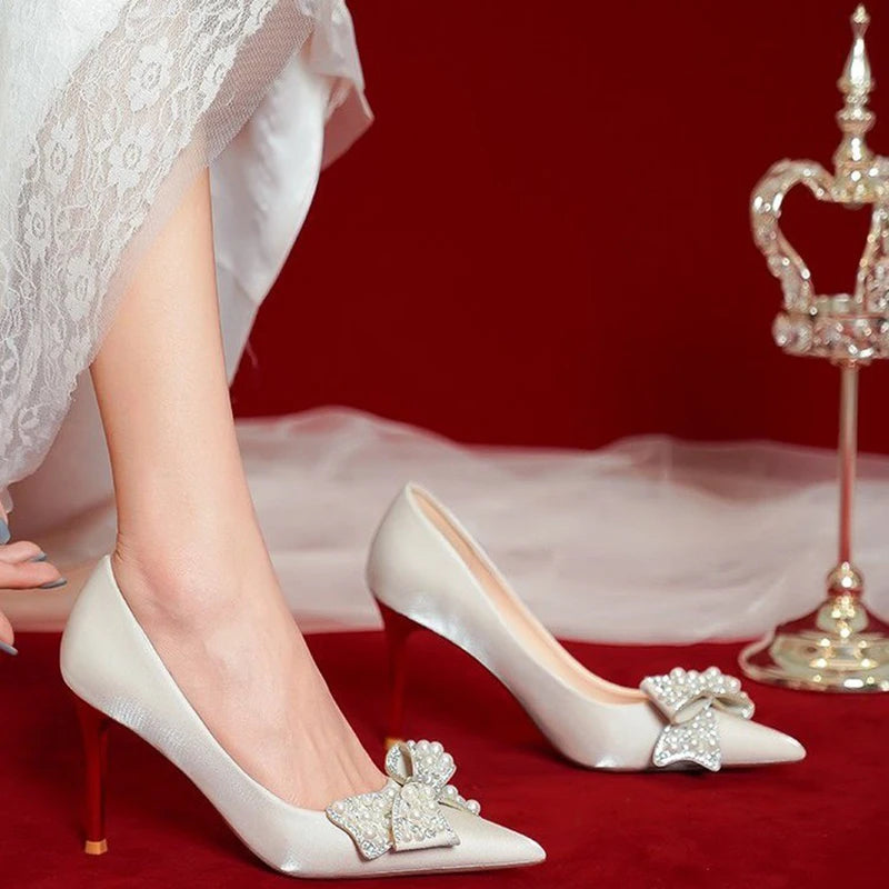 Pearl Bowknot Wedding Bridal Shoes - SELFTRITSS