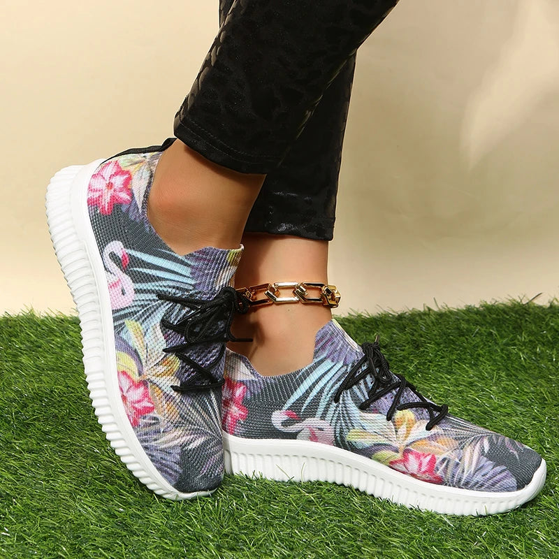 Print Knitting Breathable Mesh Running Shoes