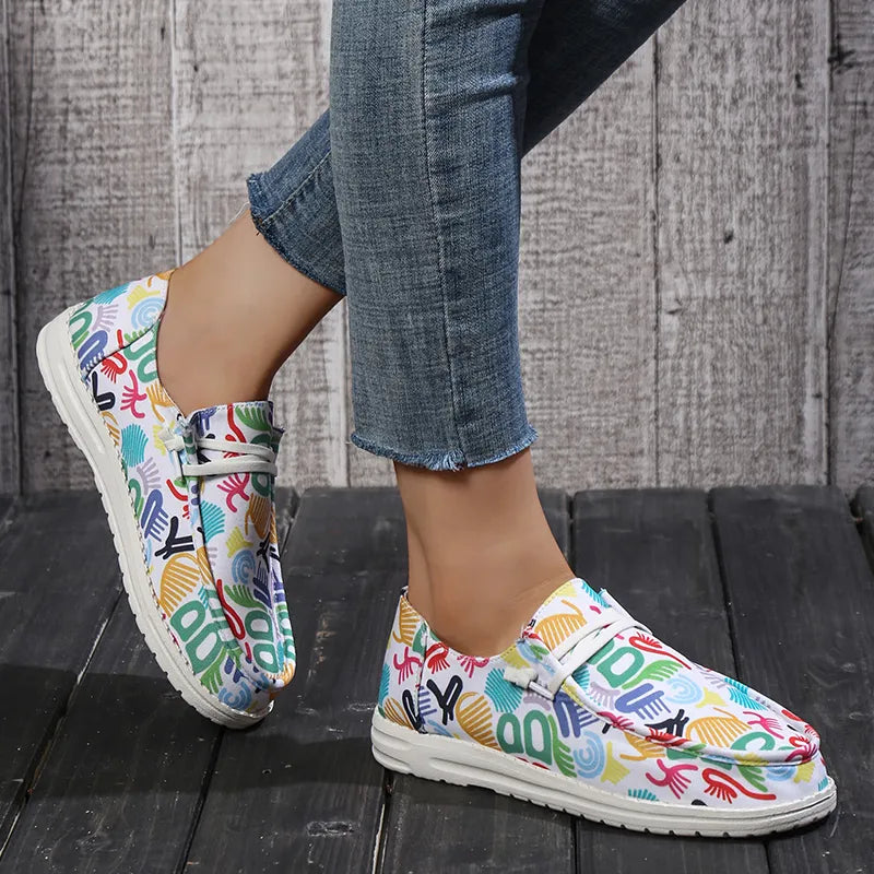 Canvas Print Lace Up Loafers - SELFTRITSS