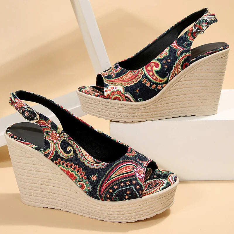 Bohemian Print Wedge Sandals for Women - SELFTRITSS