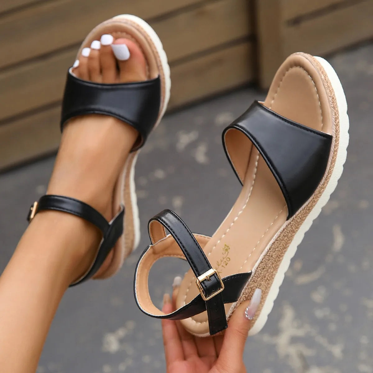 Ankle Buckle Wedge Sandals - SELFTRITSS