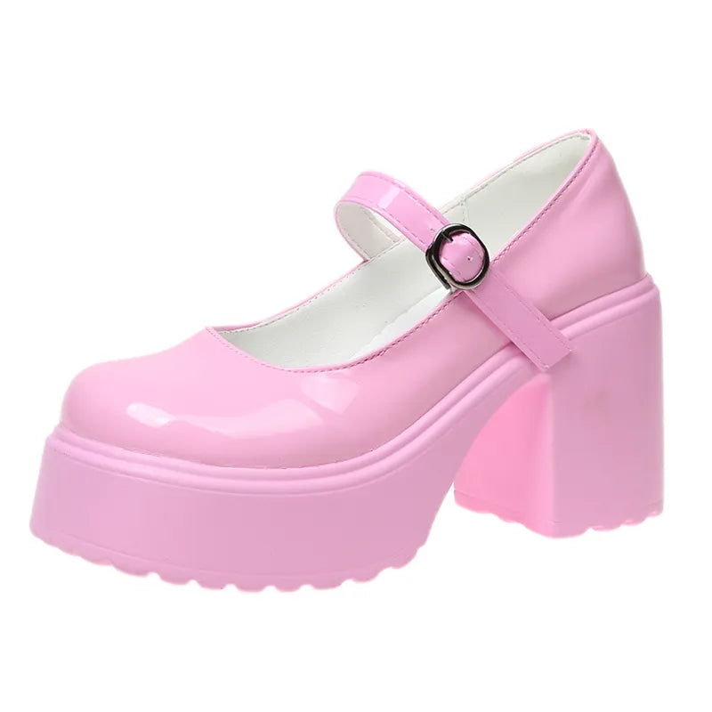 Mary Jane Pink Chunky Platform Heels