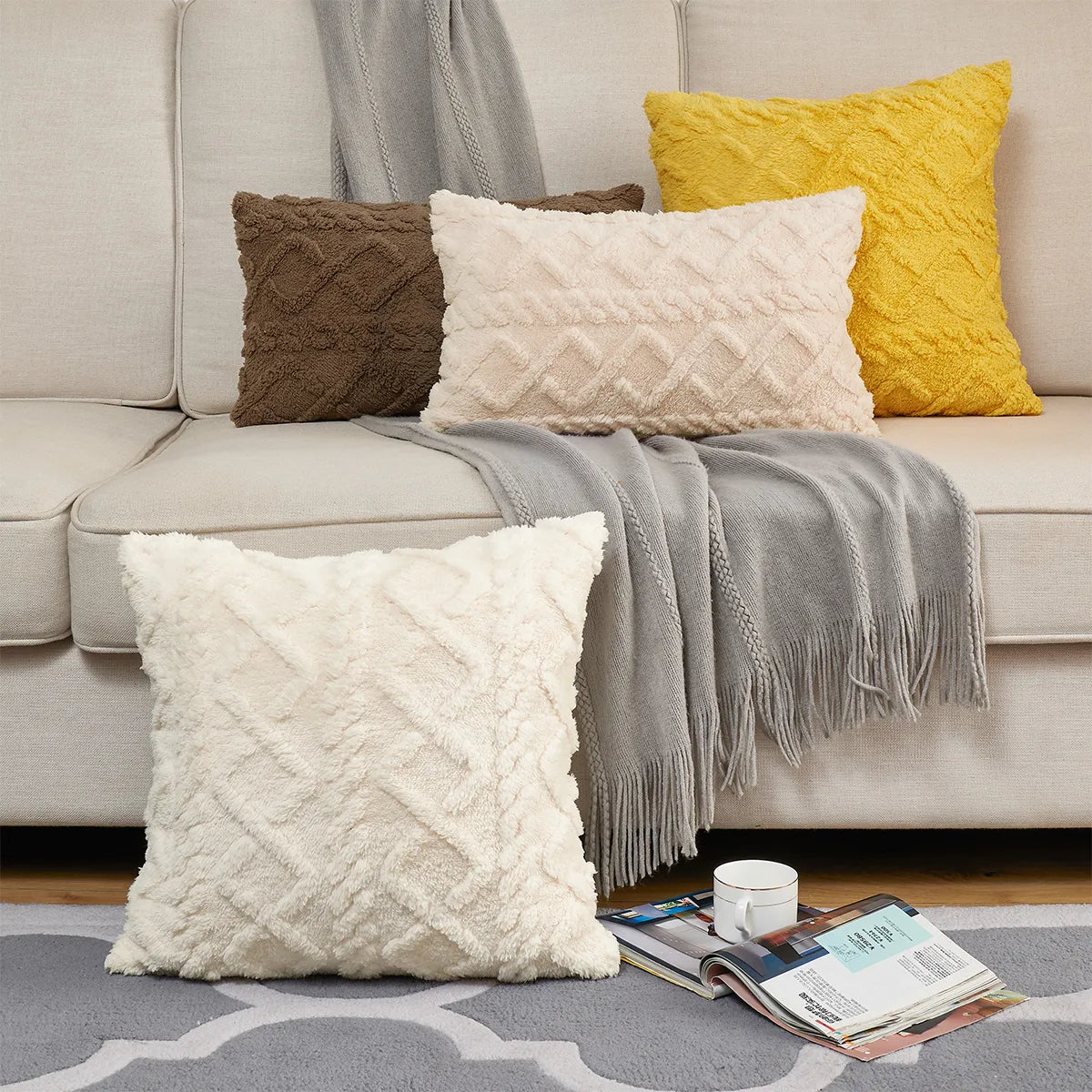 White Fluffy Soft Throw Pillowcover For Sofa Couch Cushion Covers