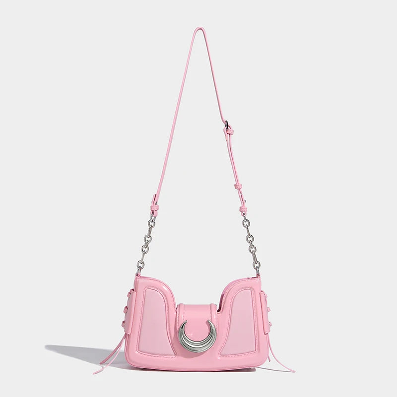 Marble Half Moon Pink Leather Crossbody Bag - SELFTRITSS