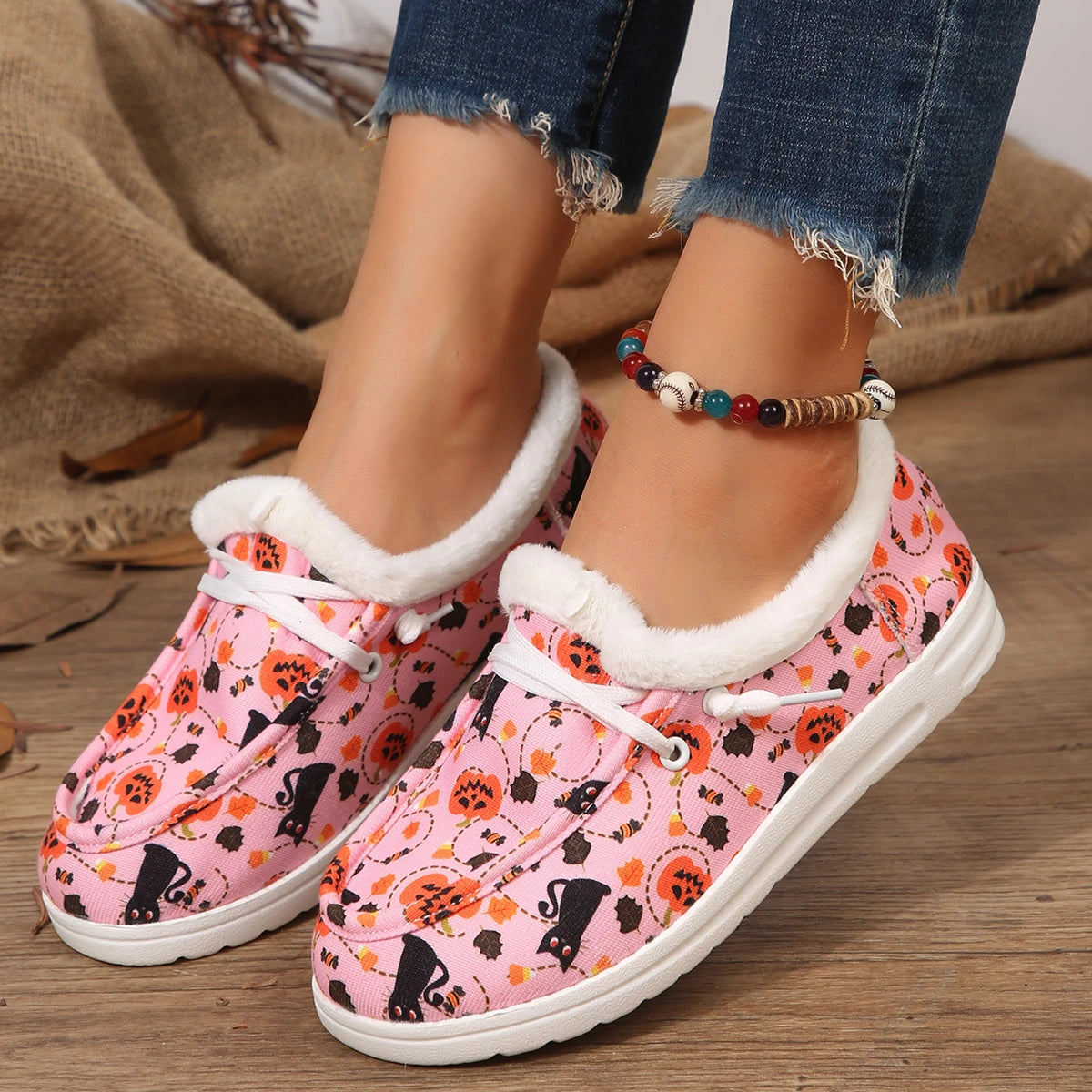 Print Lightweight Faux Fur Loafers