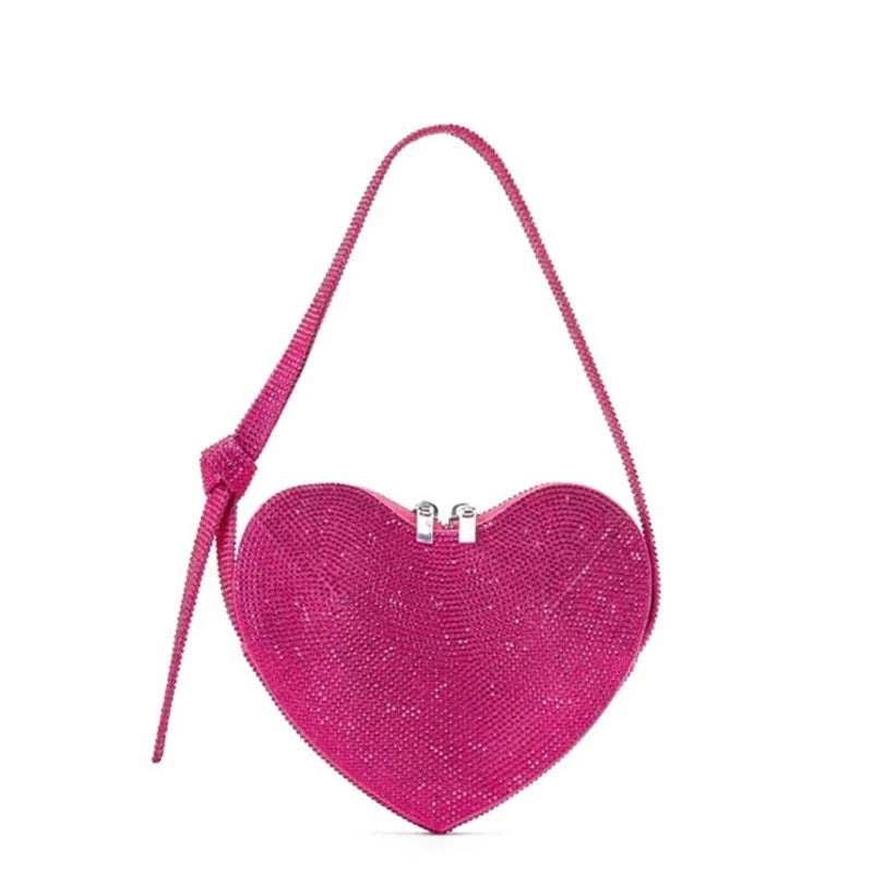 Pink Heart Shaped  Rhinestone Rose Red Chic Mini Bag