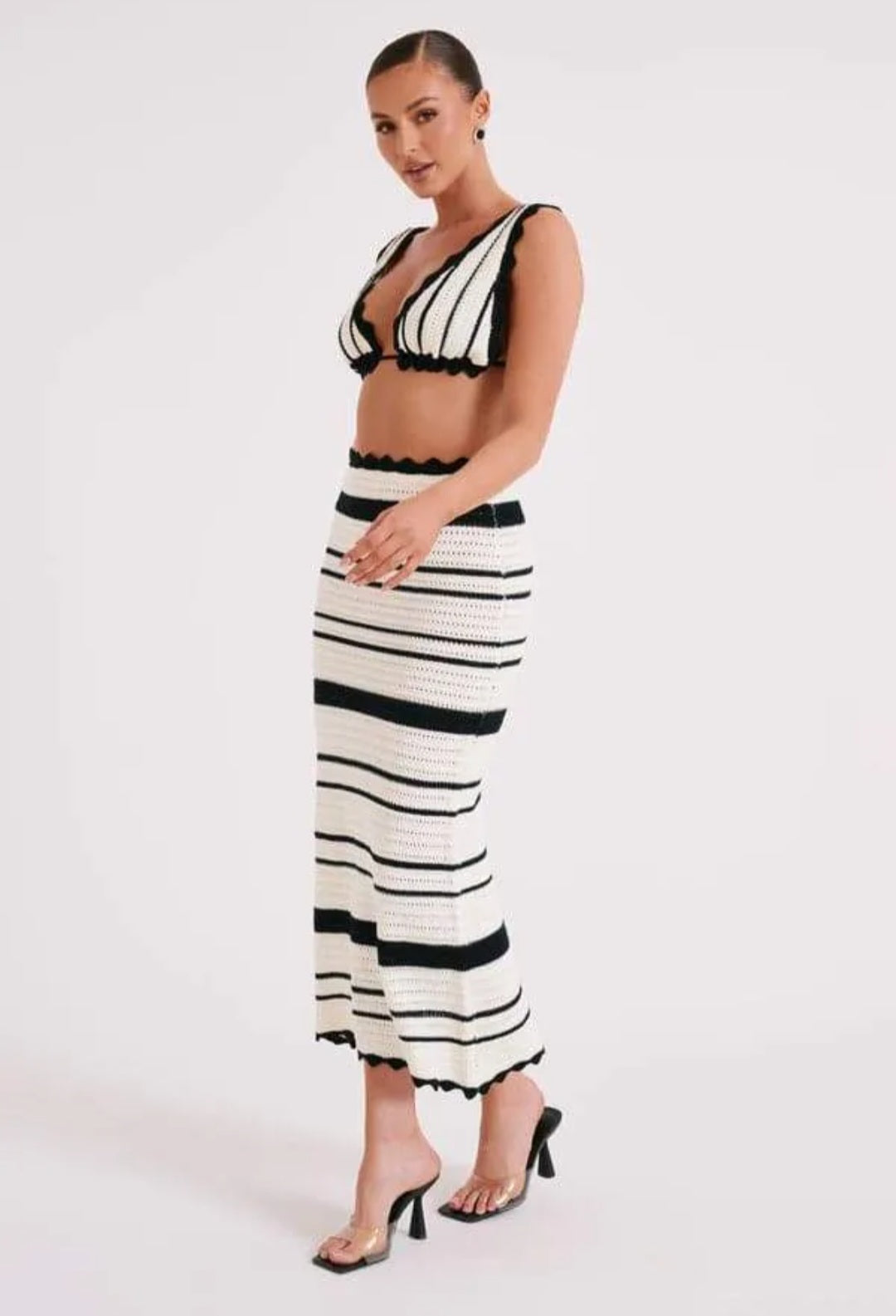 Sunset Striped Crochet Bikini Top and Skirt Outfit Set