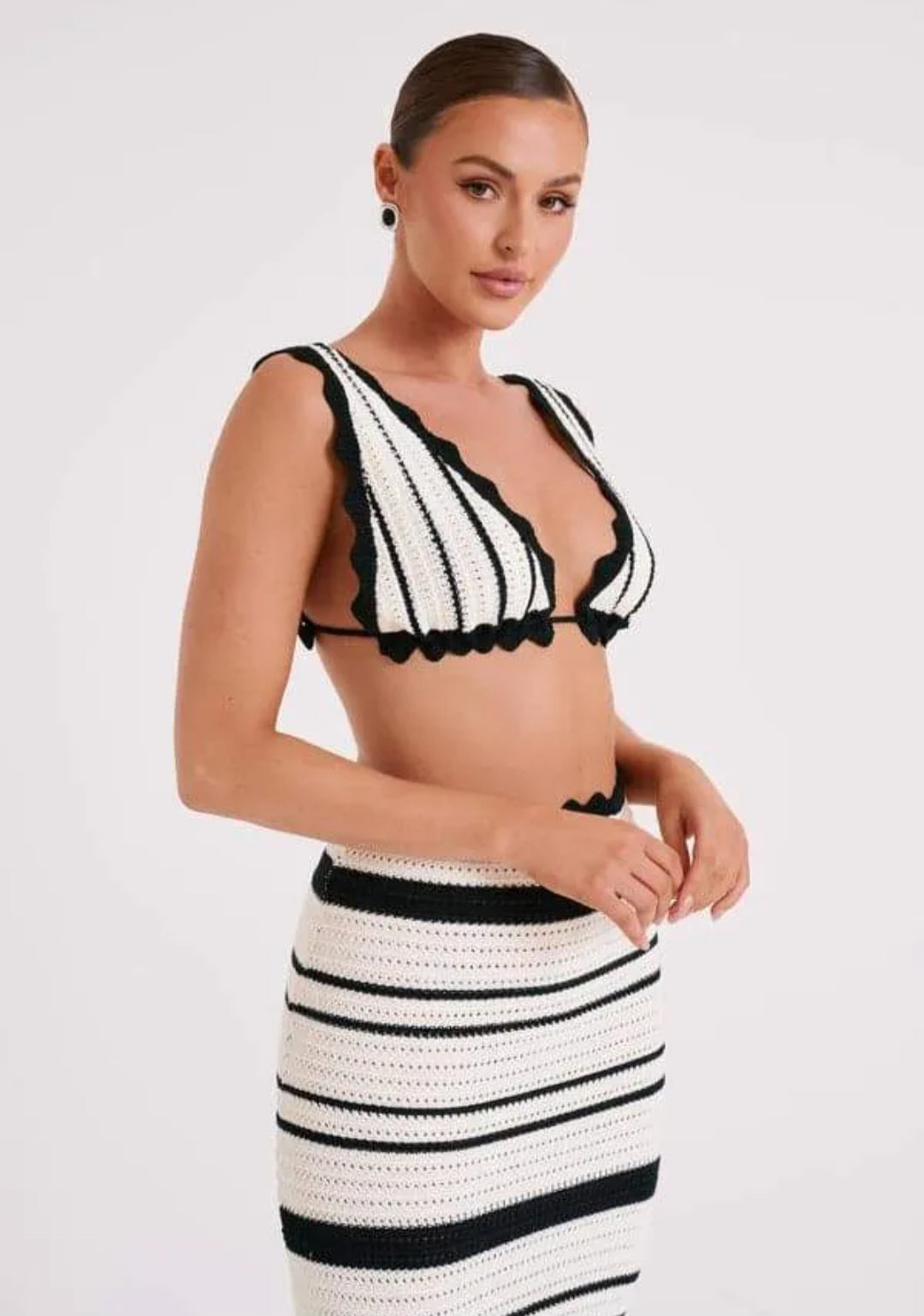 Sunset Striped Crochet Bikini Top and Skirt Outfit Set - SELFTRITSS   