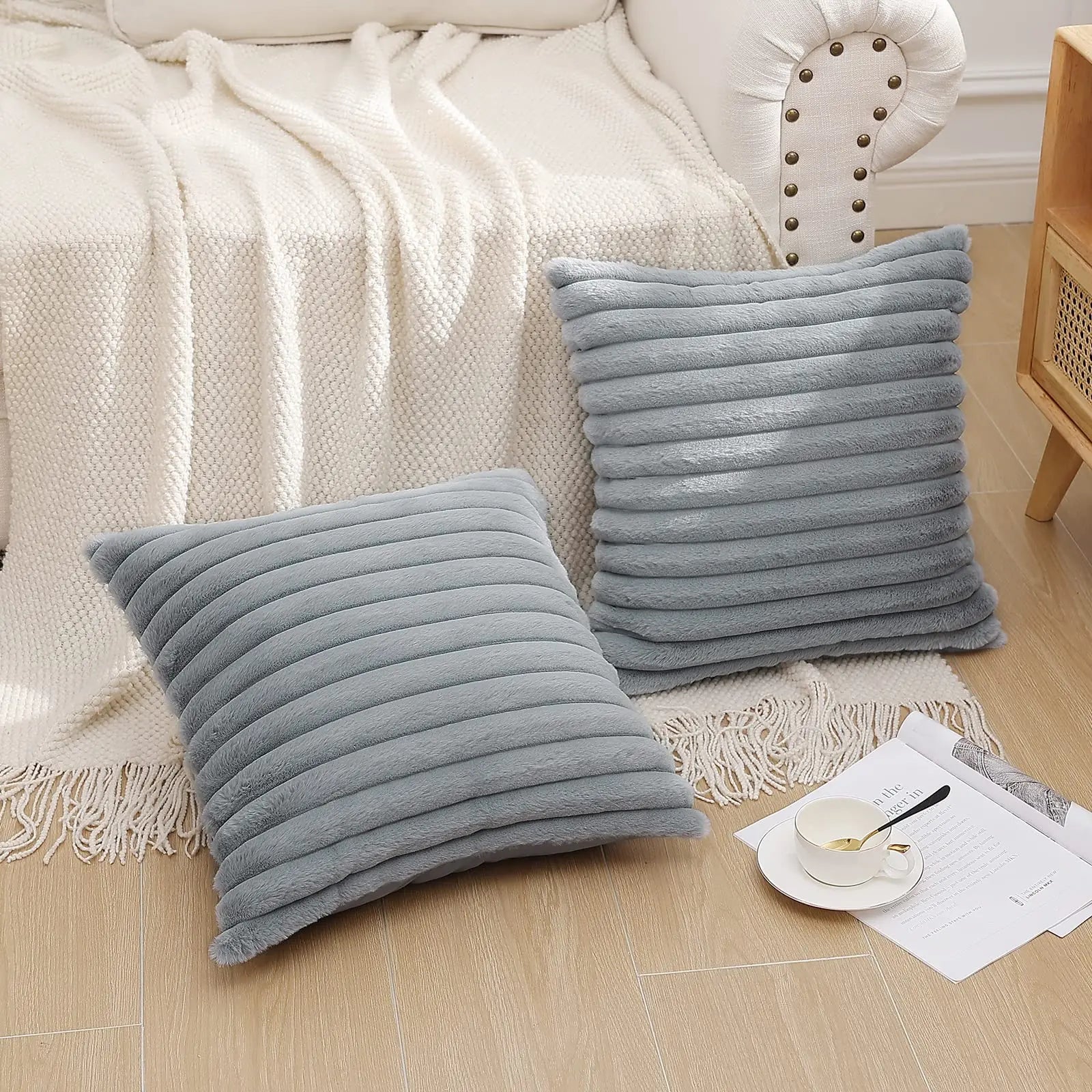 Soft Fluffy Striped Cushion Covers