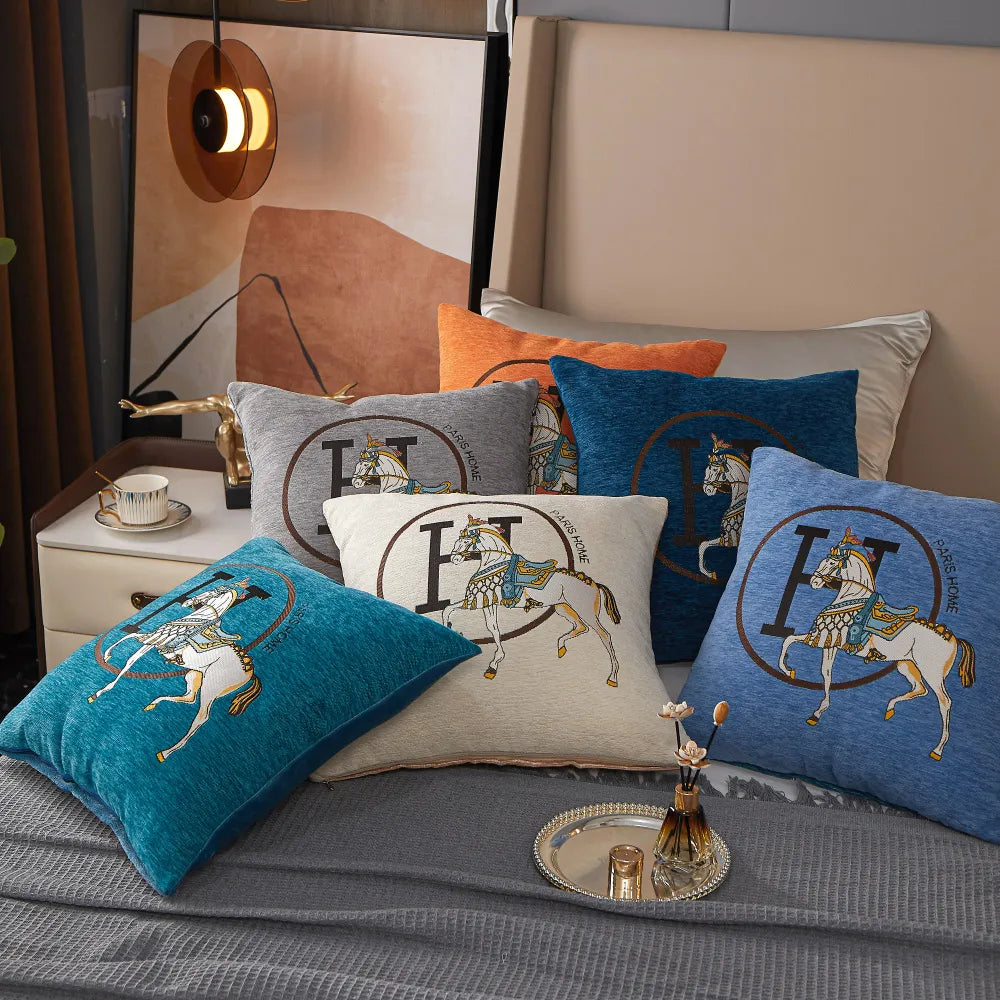 Horse Embroidered Jacquard Cushion Covers