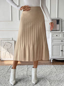 Tan Pleated Midi  Skirt