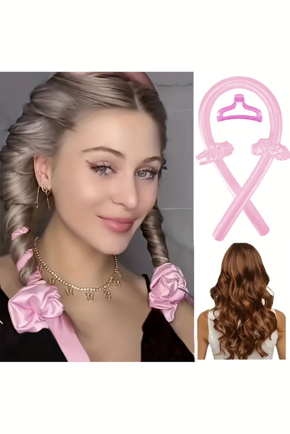 Pink Sponge Heatless Hair Curler Headband - SELFTRITSS