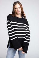 Tangarine Ribbed Hem Stripe Sweater