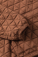 Coffee Solid Color Quilted Kangaroo Pocket Hoodie - SELFTRITSS   