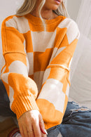 Orange Checkered Bishop Sleeve Sweater - SELFTRITSS   