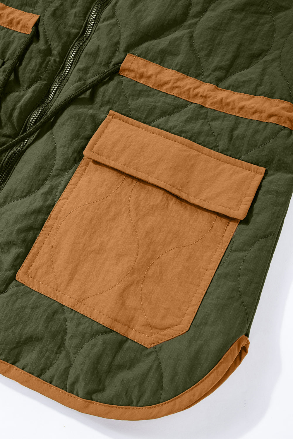 Green Stitching Quilted Drawstring Jacket - SELFTRITSS   