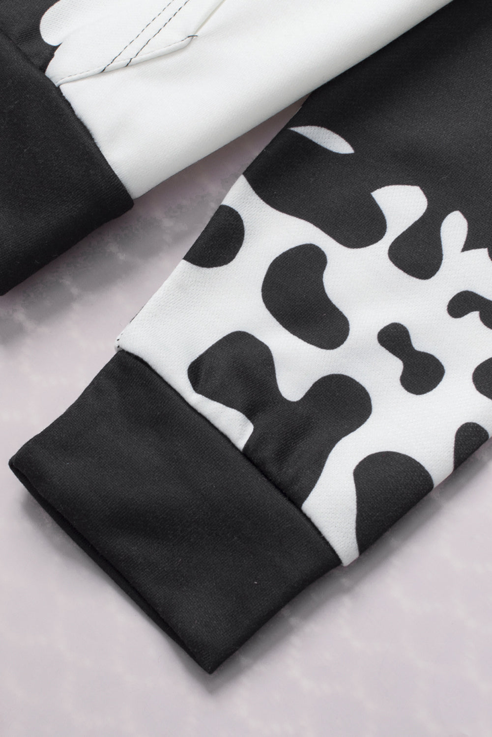 Black Cow Tie Dye Print Pocketed Drawstring Pullover Hoodie - SELFTRITSS