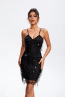 Sequin V-Neck Wrap Cami Dress - SELFTRITSS