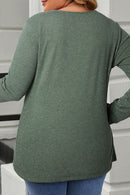 Mist Green Plus Size Snap Button Henley Top - SELFTRITSS   