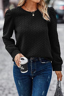 Black Cable Textured Puff Sleeve Sweatshirt - SELFTRITSS