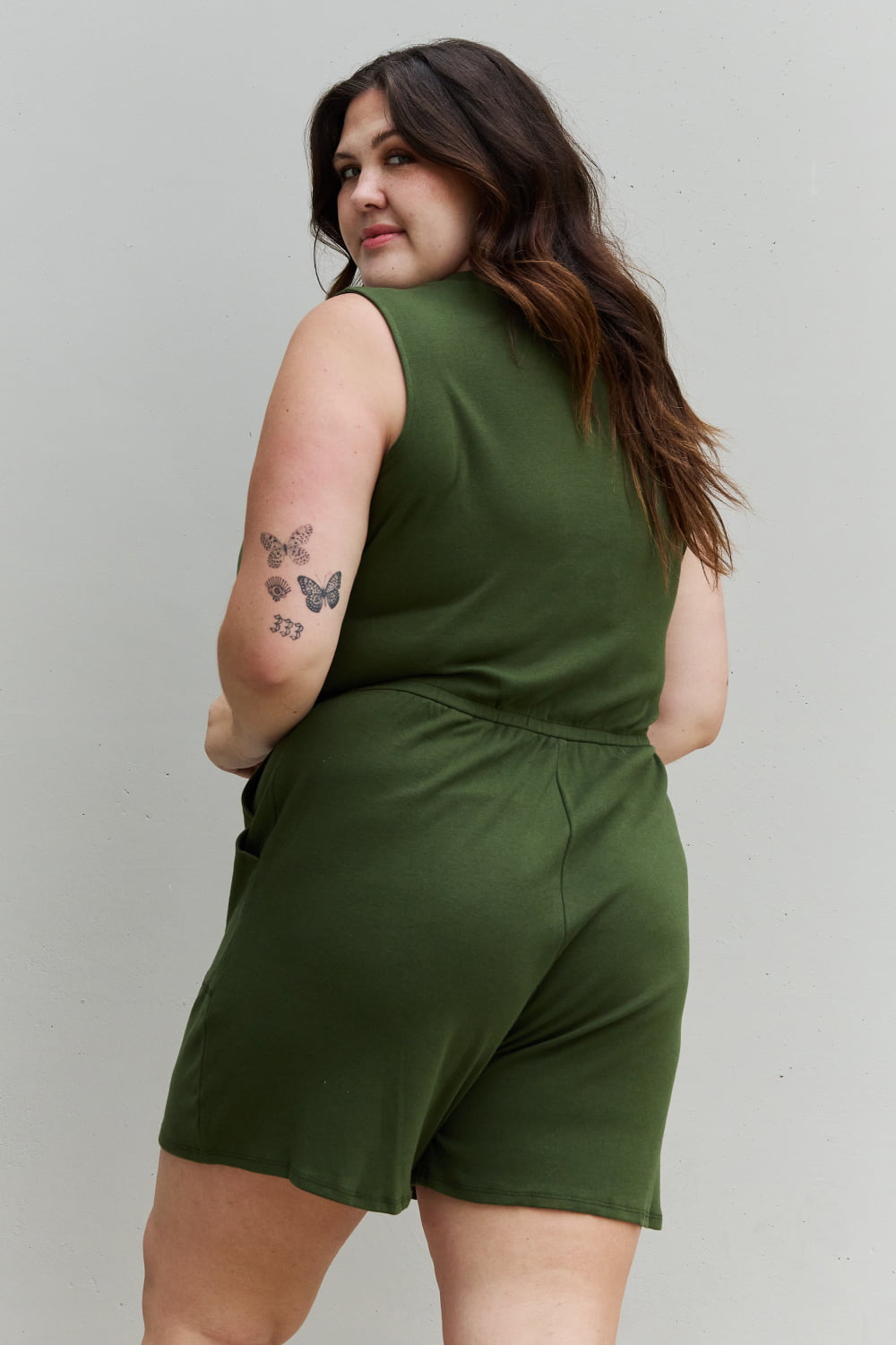 Zenana Forever Yours Full Size V-Neck Sleeveless Romper in Army Green - SELFTRITSS