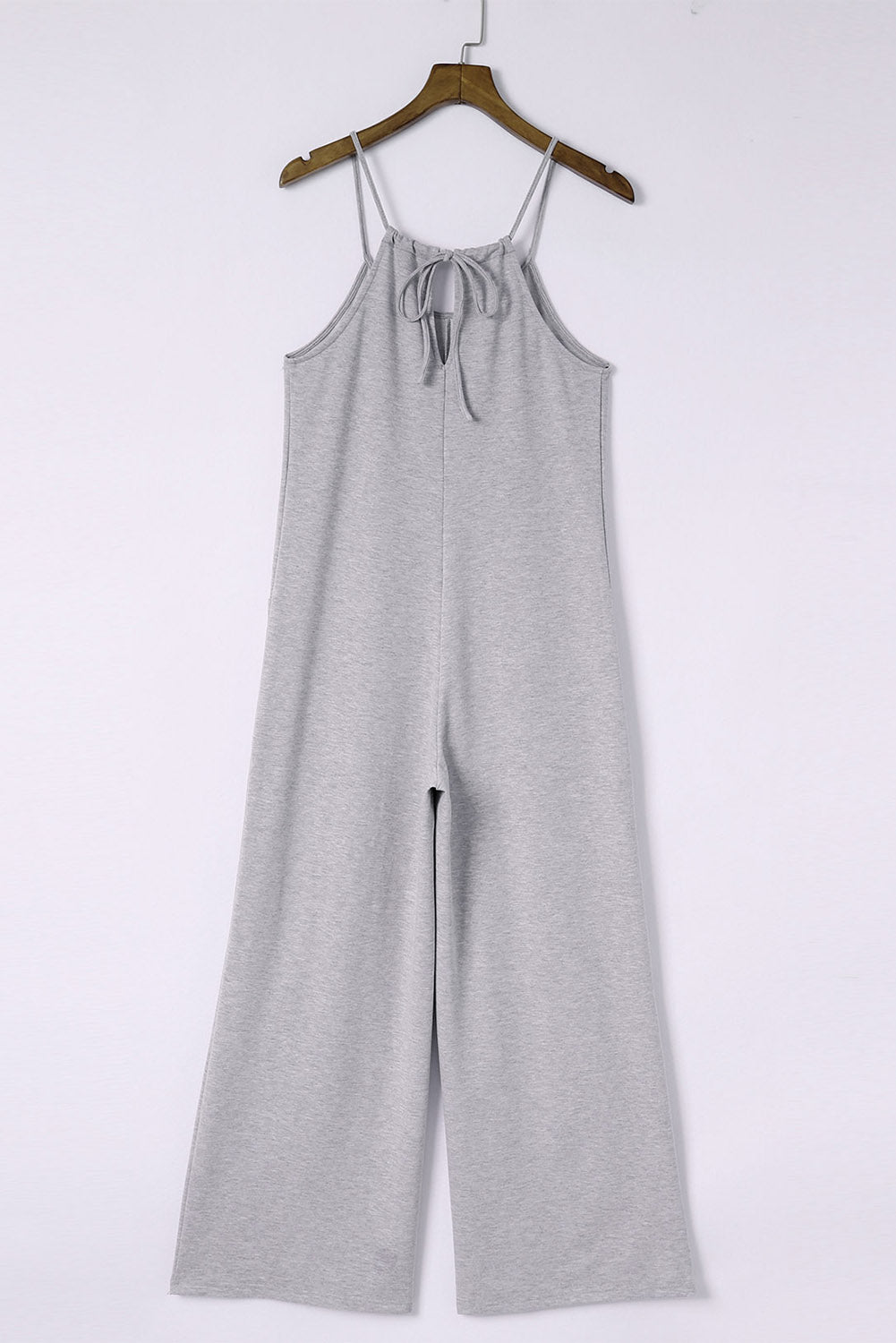 Gray Patch Pockets Spaghetti Strap Wide Leg Jumpsuit - SELFTRITSS   