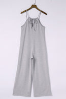 Gray Patch Pockets Spaghetti Strap Wide Leg Jumpsuit - SELFTRITSS   